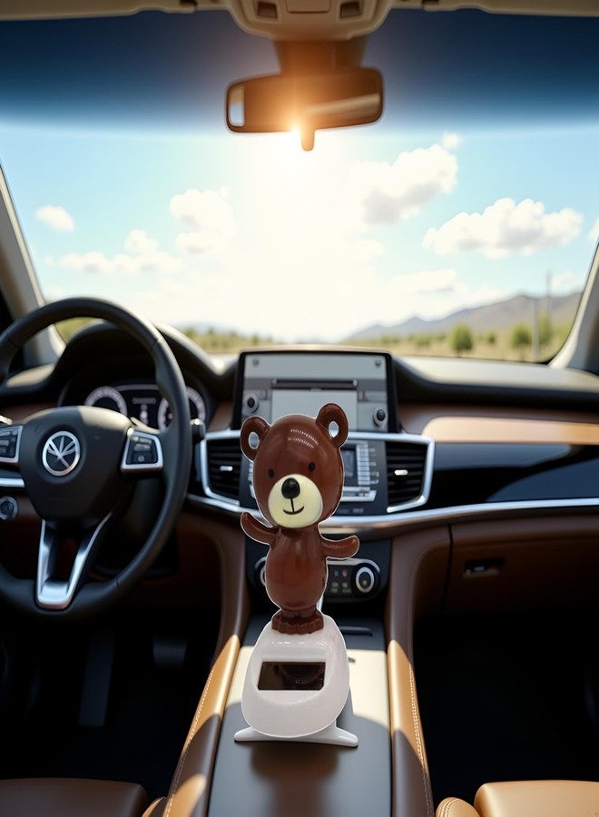 SquarezhenBo 1Pc Brown Solar Dancing Bear Ornament Solar Powered Dancing Figurine Car Dashboard Decor, Bobbling Head Bear Ornaments Shaking Head Dolls Solar Power Kits - Image 3